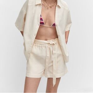 MANGO Cotton linen shorts, Size S, Color Sand